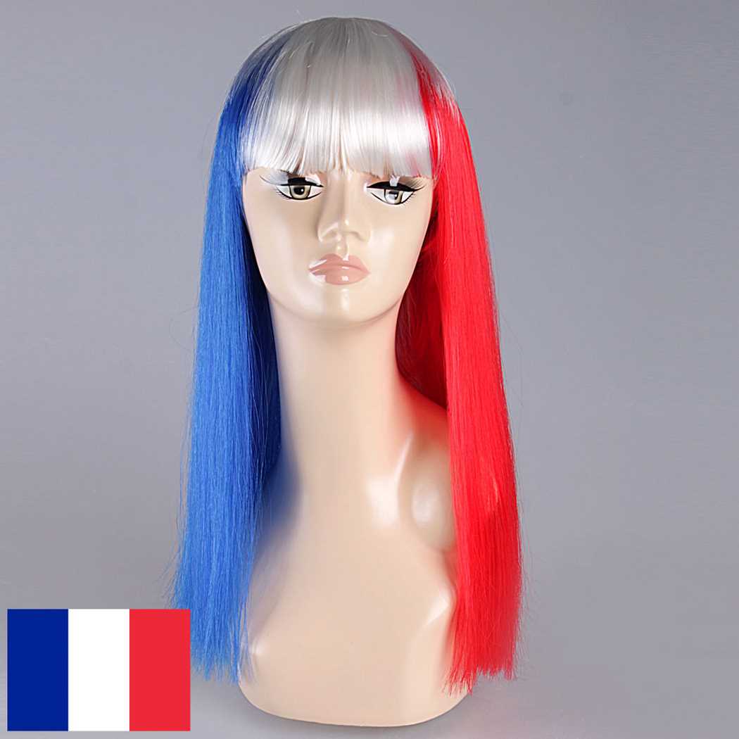 flagwigs, football wigs, fan wigs, afro wigs, mullet wigs, bob wigs, euro wigs,  premier league wigs,France Long Wig 